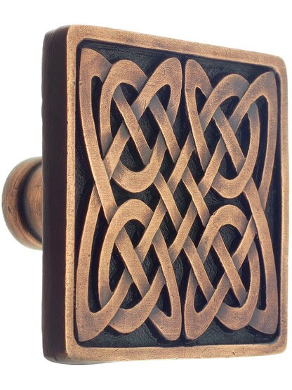 Celtic Isles Square Knob - 1 3/8 inch x 1 3/8 inch in Antique Copper.